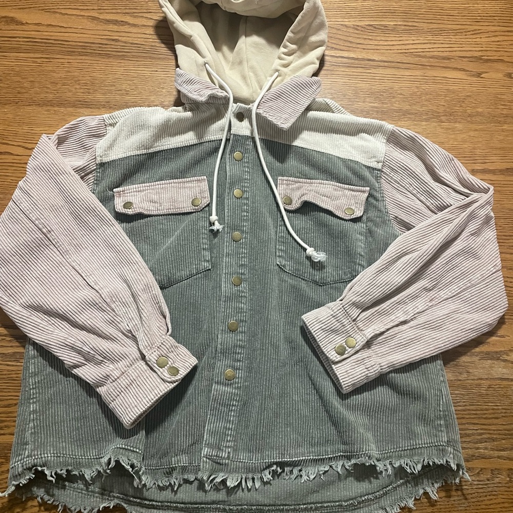 Striped Corduroy Hooded Jacket